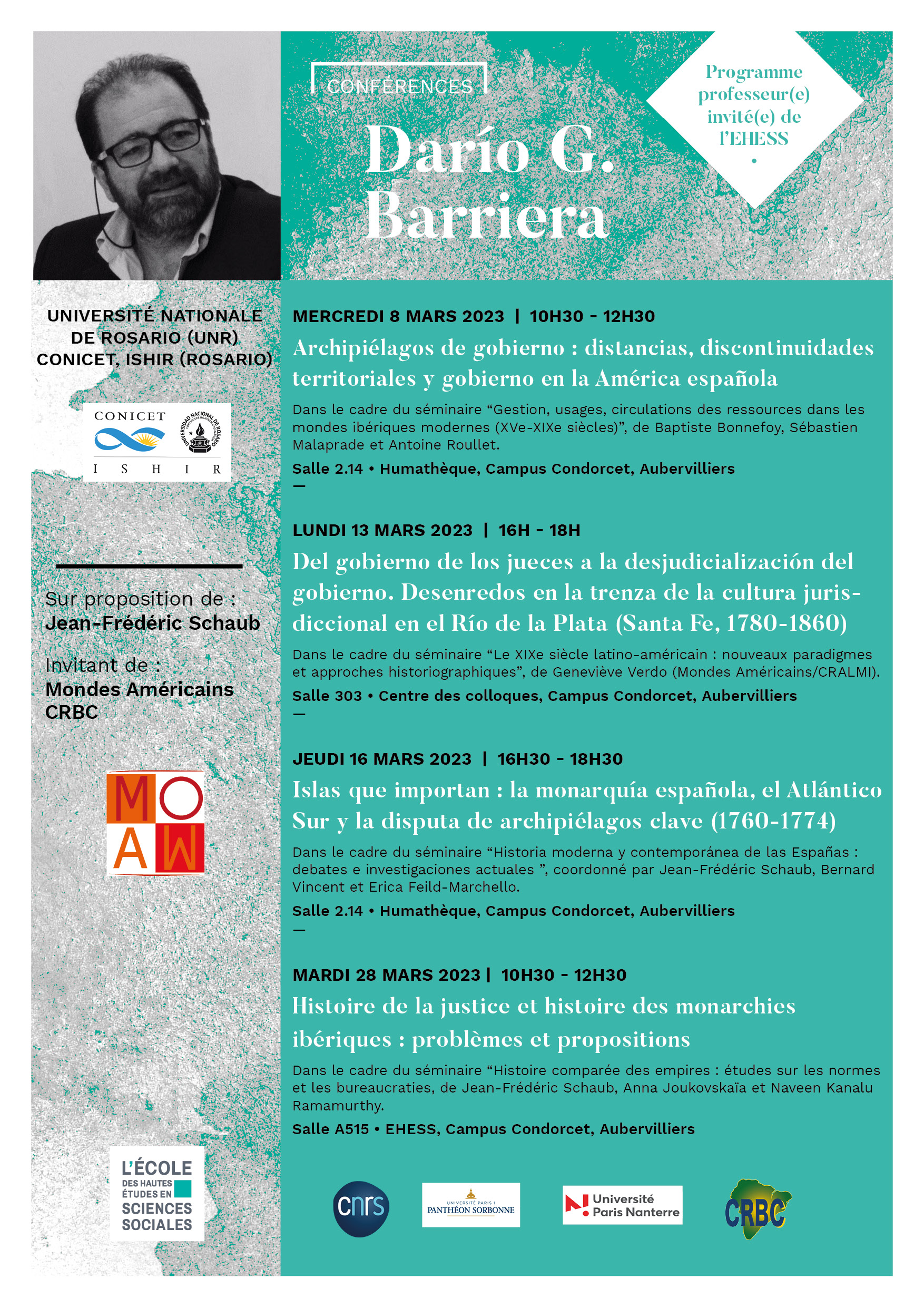 Conférences de Darío G. Barriera, professeur à l’Université Nationale de Rosario (UNR) et chercheur principal du CONICET, ISHIR (Rosario)